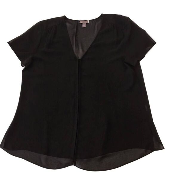 Chelsea28 Womens Semi Sheer Short Sleeve V-Neck Pullover Blouse Top Black Large - Picture 4 of 8